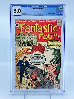 Buy Fantastic Four #6 CGC 5.0 White Pages 1st Villain Team Up Doctor Doom & Namor • 879.46£