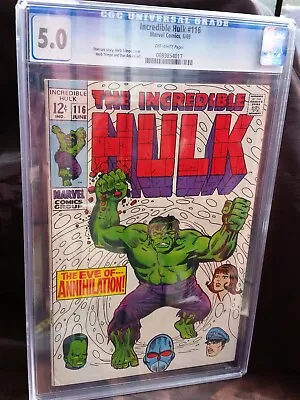 Buy Incredible Hulk #116 Cgc 5.0 Ow Pages Stane Lee Herb Trimp Marvel 1969 (sa) • 12.50£