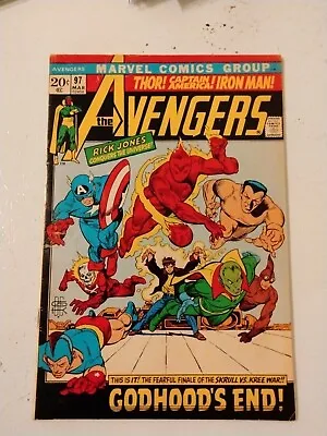 Buy Avengers #97 (1972) Kree-Skrull War Rick Jones Captain Marvel FN VF- See Pics • 21.74£