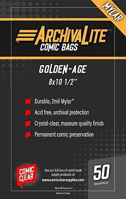 Buy Golden Age Mylar Comic Bags (50) - Comic Clear - No-seal Closure Type • 17.07£
