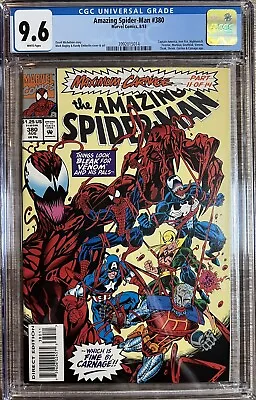 Buy 1993 Amazing Spider-Man #380 CGC NM+ 9.6 WP Carnage Cloak Shriek Venom 6/93 • 98.83£