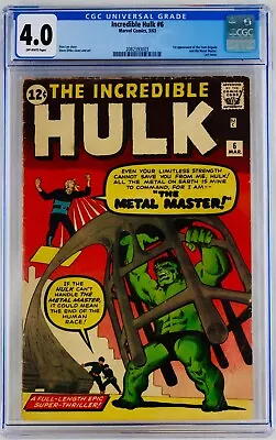 Buy Incredible Hulk #6 CGC 4.0 Off-White Pages VG Marvel Comics 1963 Last Issue • 643.41£