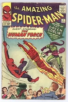 Buy Amazing Spider-Man 17 (GVG) Ditko! 2nd Green Goblin HUMAN TORCH 1964 Marvel Y494 • 158.07£