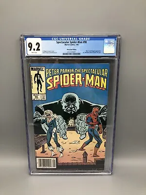 Buy SPECTACULAR SPIDER-MAN #98 Newsstand CGC 9.2 NM- 1st App THE SPOT Marvel Comics • 127.92£