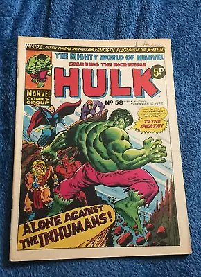 Buy Free P & P; Mighty World Of Marvel Weekly #58, 10th November 1973: Hulk, FF! • 5.99£