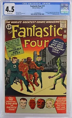 Buy Fantastic Four #11 1963 Cgc Grade 4.5 Ow Pages. Tape Right Edge Front Cover • 345.83£