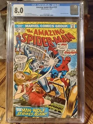 Buy Amazing Spider-man #125 1973 Marvel Cgc 8.0 White Pages! 2nd Man-wolf! • 99.94£