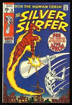 Buy Silver Surfer #15 FN+ 6.5 Vs Human Torch!  1st Flying Dutchman! Marvel 1970 • 59.30£