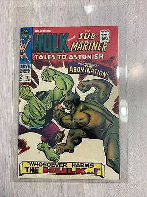 Buy Tales To Astonish 91 Vf 1967 White Pages Key Ist Abomination Cover Lee Silverage • 138.30£