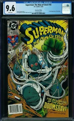 Buy Superman: The Man Of Steel #18 Newsstand CGC 9.6 WP 1992 DC (1st App Doomsday) • 67.95£