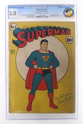Buy Superman #6 - D.C. Comics 1940 CGC 3.0 Text Story By Gardner Fox • 2,412.03£