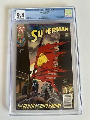 Buy SUPERMAN #75 - CGC 9.4 - NEWSSTAND DEATH OF SUPERMAN 1/93 1st Printing Comic • 63.96£