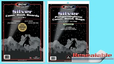 Buy 50 BCW SILVER RESEALABLE COMIC BOOK BAGS & BACKING BOARDS Clear Plastic No Acid • 21.19£