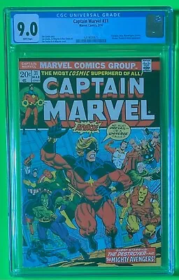 Buy 1974 CAPTAIN MARVEL #31 CGC 9.0 Avengers Drax Moondragon Starfox Thanos Appear. • 71.12£