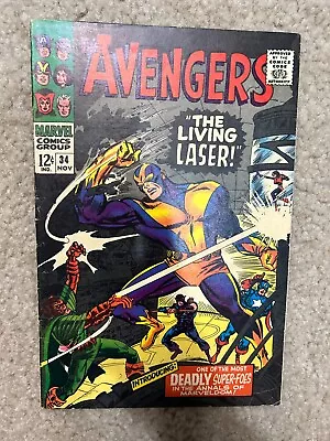 Buy Avengers #34 FN/VF 1st Appearance Living Laser! Marvel Silver Age Comic 1966 • 35.49£