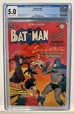 Buy Batman #62 CGC 5.0 (DC 1950) Catwoman, James Gordon & Alfred Pennyworth! • 2,767.12£