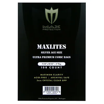 Buy MaxLites Ultra Premium Archival Quality Comic Bags -- SILVER Age Size • 3.79£
