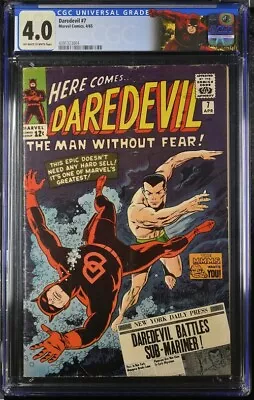 Buy Daredevil #7 CGC 4.0 Marvel 1965 - First RED Costume! Key Issue/Namor NEW Label! • 279.82£