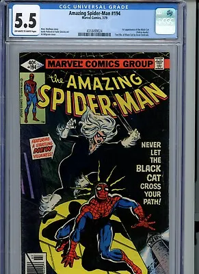 Buy Amazing Spider-Man #194 (1979) Marvel CGC 5.5 OW/White 1st App. Of Black Cat • 148.63£