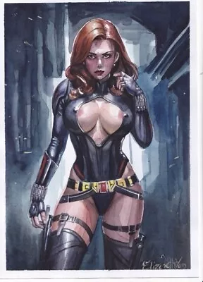 Buy Sexy Black Widow (8x12) Original Comic Art Painting Pinup By Elizabeth Yan • 158.11£