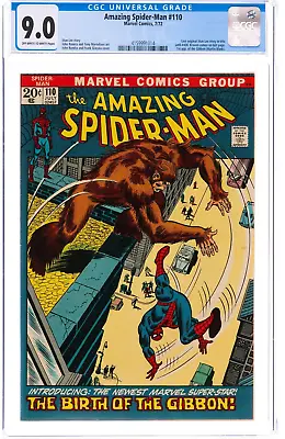 Buy 🔥The Amazing Spider-Man #110 Marvel 1973 CGC 9.0 OW White 1ST APPEARANCE GIBBON • 149.37£