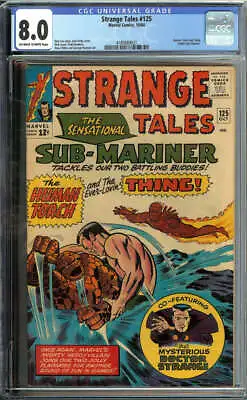 Buy Strange Tales #125 Cgc 8.0 Ow/wh Pages // Human Torch + Thing Battle Sub-mariner • 290.23£