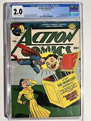 Buy Action Comics #57 Dc Comics Golden Age 1943 Cgc 2.0 Graded! 2nd Lois Lane Cover • 417.74£
