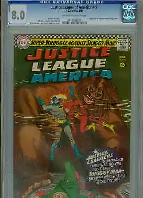 Buy Justice League Of America #45  CGC 8.0 OW-WP  Origin Shaggy Man • 78.83£
