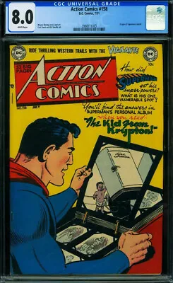 Buy ACTION COMICS #158 CGC 8.0 VF 1951 ORIGIN OF SUPERMAN White Pages BEST ONE! • 1,500.04£