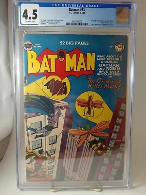 Buy Batman #63 1951 - CGC 4.5 Origin And 1st App. Of Killer Moth * • 948.73£