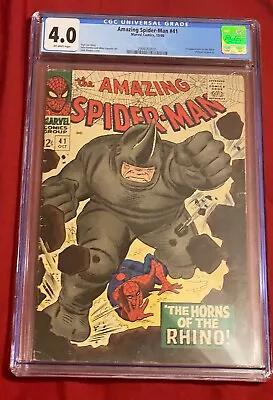 Buy Amazing Spider-Man #41 - 1st App. Rhino - Stan Lee - 1966 CGC 4.0 - KEY ISSUE • 221.18£