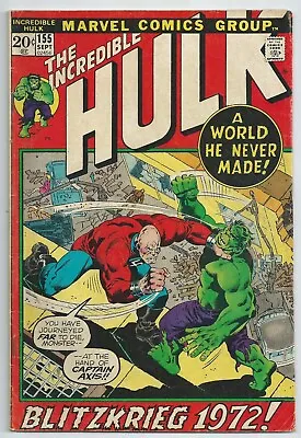 Buy 🔥incredible Hulk #155*marvel, 1972*1st App. Of Shaper Of Worlds*herb Trimpe*fn- • 13.40£