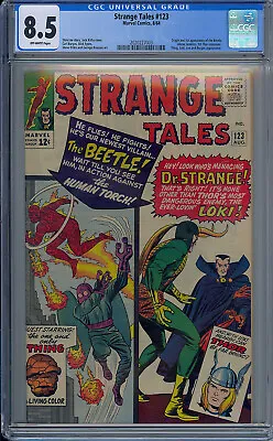 Buy Strange Tales #123 Cgc 8.5 Beetle 1st Appearance Thor X-over Loki Story • 558.97£
