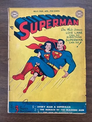 Buy Superman #57 1949 DC Comics Lois Lane As Supergirl RARE GOLDEN AGE KEY 3.0 • 359.78£