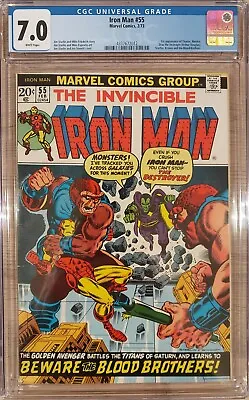 Buy 1973 Iron Man #55 Marvel CGC 7.0 FINE/VERY FINE 1st Thanos Drax Starfox STARLIN • 513.76£