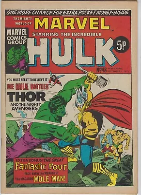 Buy MIGHTY WORLD OF MARVEL # 48 - 1 Sept 1973 High Grade- Hulk Battles Thor Fan Four • 9.95£