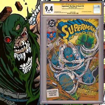 Buy CGC 9.4 SS Superman The Man Of Steel #18 Signed Jurgens & Simonson 1st Doomsday • 256.85£