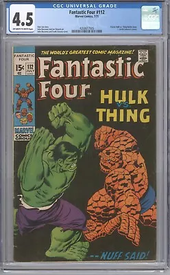 Buy Fantastic Four #112  CGC 4.5 1971  Marvel Hulk Vs Thing John Buscema Cover • 115.73£