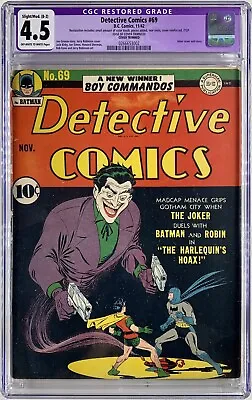 Buy DETECTIVE COMICS #69 CGC 4.5, Classic & Iconic Joker Cover, Batman & Robin 1942 • 4,524.66£