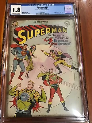 Buy 1964 SUPERMAN COMIC  DC COMIC #65  / Graded Comic CGC 1.8 / 1st App Krypton Foes • 1,299.22£
