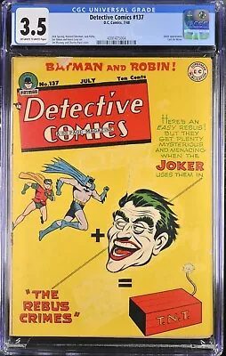 Buy 1948 Detective Comics 137 CGC 3.5. Classic Joker Cover. Batman Robin. Rare. • 1,044.80£