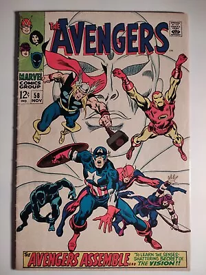 Buy Avengers #58, VG+/4.5, Marvel 1968, 2nd App Vision, Origin Story Of Bison/Ultron • 27.66£