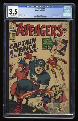 Buy Avengers #4 CGC VG- 3.5 Off White 1st Silver Age Captain America! Marvel 1964 • 890.20£