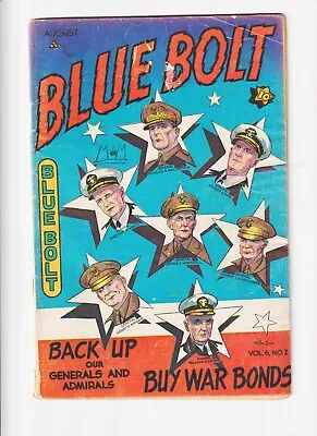Buy Blue Bolt  V6 #2  Golden Age Wwii Cv 1945 Patriotic Cover  Eisenhower Mcarthur • 79.06£
