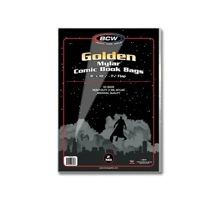 Buy Pack Of 50 BCW Golden Age Comic Book Mylar Bags 2 Mil - 8x10.5 Mylars Sleeves • 33.09£