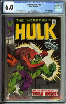 Buy Incredible Hulk #106 Cgc 6.0 Ow/wh Pages // Missing Link Appearance 1968 • 55.41£