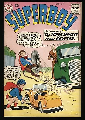 Buy Superboy #76 FN+ 6.5 1st Appearance Of Beppo The Super-Monkey! DC Comics 1959 • 101.34£