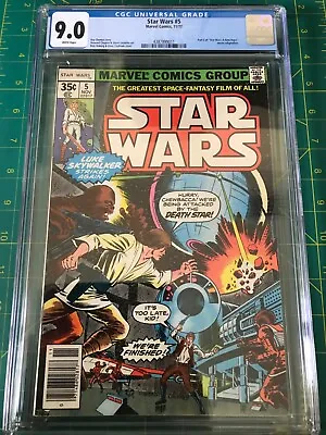 Buy Star Wars 5 CGC 9.0 1977 Marvel WP Death Star Attack A New Hope Skywalker Vader • 79.16£