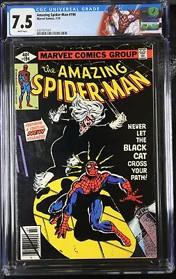 Buy CGC 7.5 White Pages Amazing Spider-Man 194 1st Black Cat Bronze Age 🔑 ASM • 281.49£