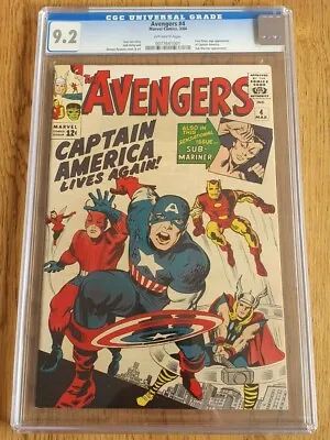 Buy Avengers #4 Cgc 9.2 Off White Pages 1st Silverage Captain America 1964 (sa) • 19,999.99£